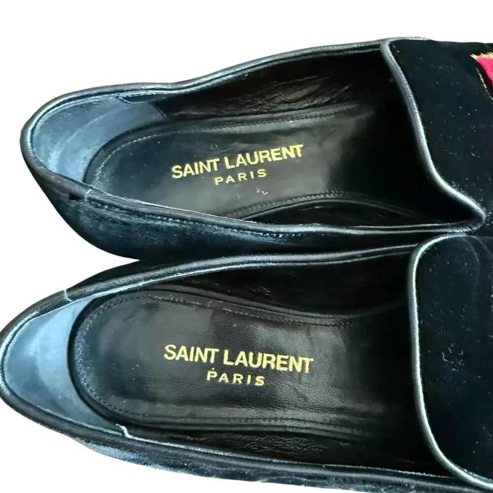 Saint Laurent Heart Amore Love Velvet Leather Flat Shoes Loafers EU 38.5 US 8.5